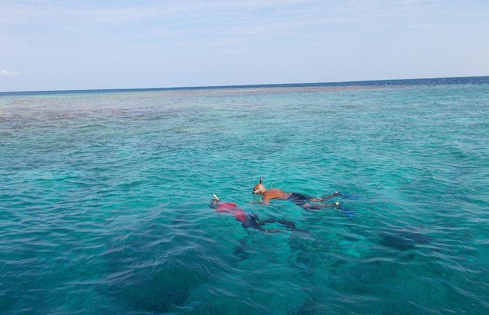 Snorkellers on a reef off Hangnaameedhoo, Maldives
